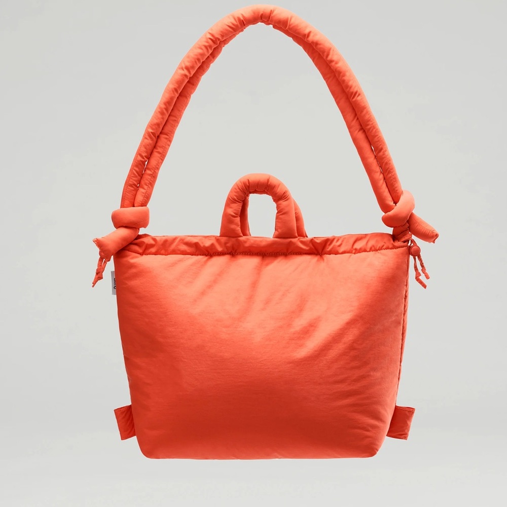 Quilted Puffer Tote Bag in Coral Orange